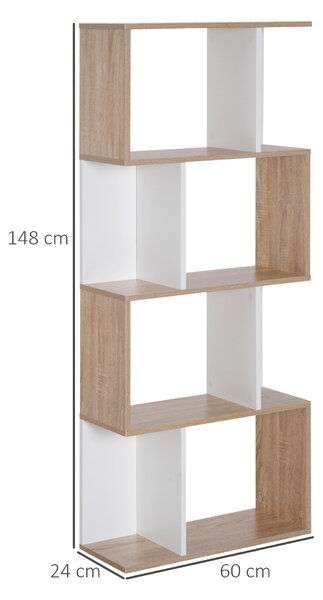 Biblioteca Design Modern 4 rafturi Lemn Natural si Alb, 60x24x148cm HOMCOM | Aosom Romania