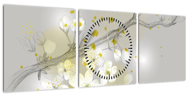 Tablou - Crenguțe înflorite (cu ceas) (90x30 cm)