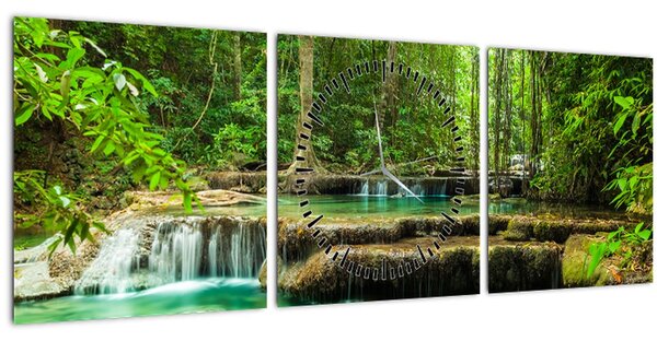 Tablou - Cascada Erawan din Kanchanaburi, Thailanda (cu ceas) (90x30 cm)
