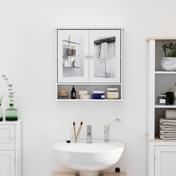 HomCom Dulap de Baie cu Oglindă, Spațiu Depozitare, 56x13x58 cm, Design Modern, Alb | Aosom Romania