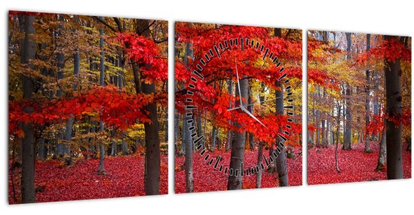 Tablou - Pădurea roșie (cu ceas) (90x30 cm)