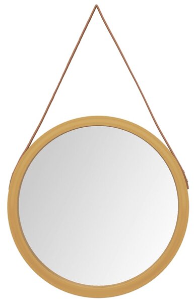 Oglindă de perete cu o curea, auriu, Ø 55 cm