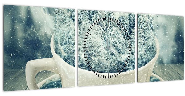 Tablou - Lumea de iarnă într-o căniță (cu ceas) (90x30 cm)