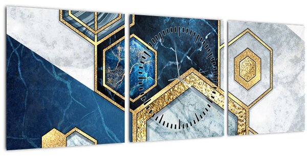 Tablou - Hexagoane de marmură (cu ceas) (90x30 cm)