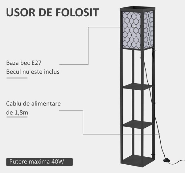 Lampa moderna HOMCOM cu rafturi, lampa de sol neagra | Aosom Romania