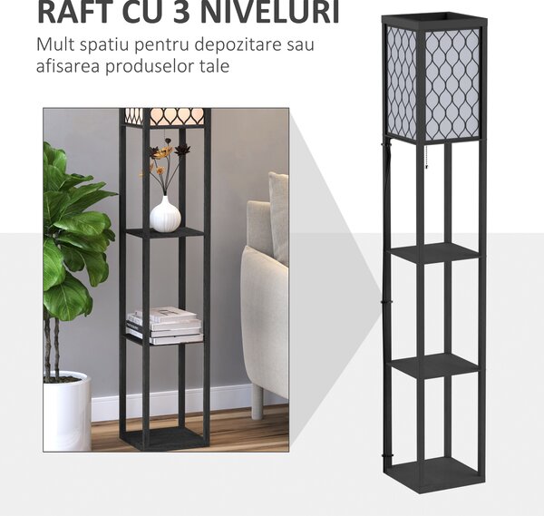 Lampa moderna HOMCOM cu rafturi, lampa de sol neagra | Aosom Romania