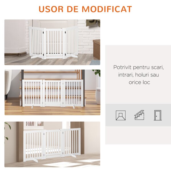 PawHut gard de siguranta, 3 panouri MDF, 155x 6 cm, alb | Aosom Romania