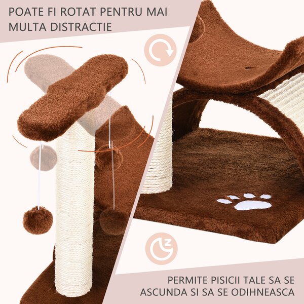 PawHut Ansamblu Pisici Ascuțit Unghii Minge Plus Loc Odihnă 40x30x43cm Maro | Aosom Romania