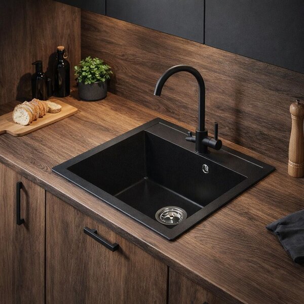 Ruvetti Ditto chiuvetă din granit 56x51 cm negru 3001D_BC60_W