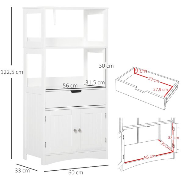Dulap multifunctional Kleankin cu rafturi, MDF, 60x30x122.5 cm, Alb | Aosom Romania