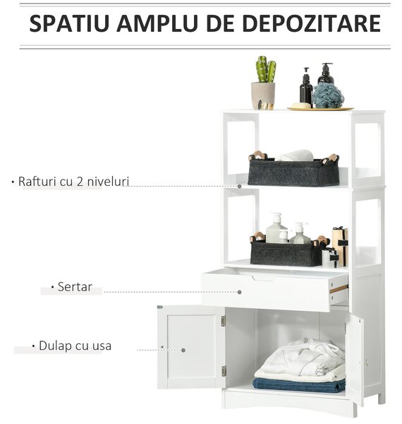 Dulap multifunctional Kleankin cu rafturi, MDF, 60x30x122.5 cm, Alb | Aosom Romania