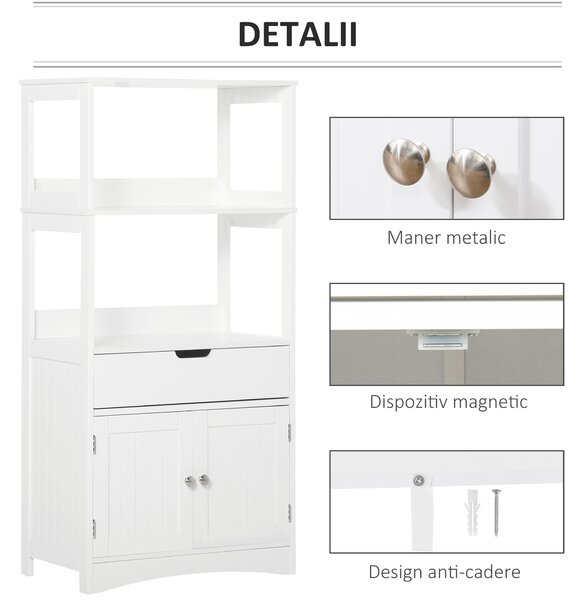Dulap multifunctional Kleankin cu rafturi, MDF, 60x30x122.5 cm, Alb | Aosom Romania