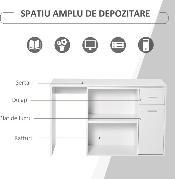 HOMCOM Birou Unghiular Versatil cu Raft, Design Modern, Alb, 117x82x74 cm | Aosom Romania