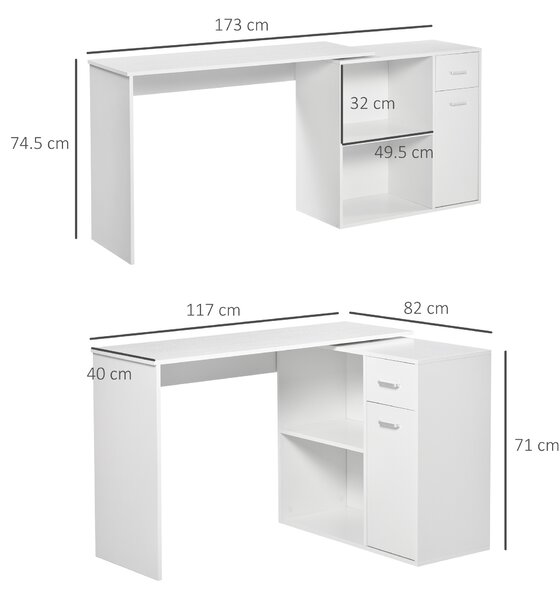 HOMCOM Birou Unghiular Versatil cu Raft, Design Modern, Alb, 117x82x74 cm | Aosom Romania