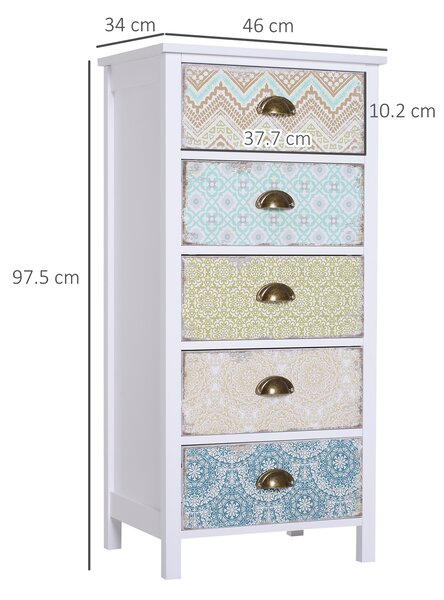 Comoda Dulapior Vintage cu 5 Sertare Fantezie, 46x34x97.5cm HOMCOM | Aosom Romania
