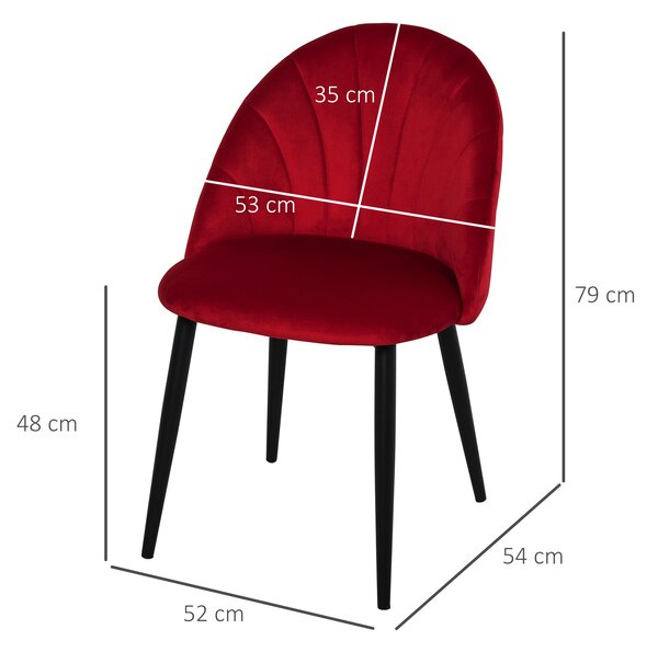 Set de 2 scaune de masa nordice tapitate fara cotiere cu spatar curbate picioare din metal pentru sufragerie rosu HOMCOM | Aosom Romania