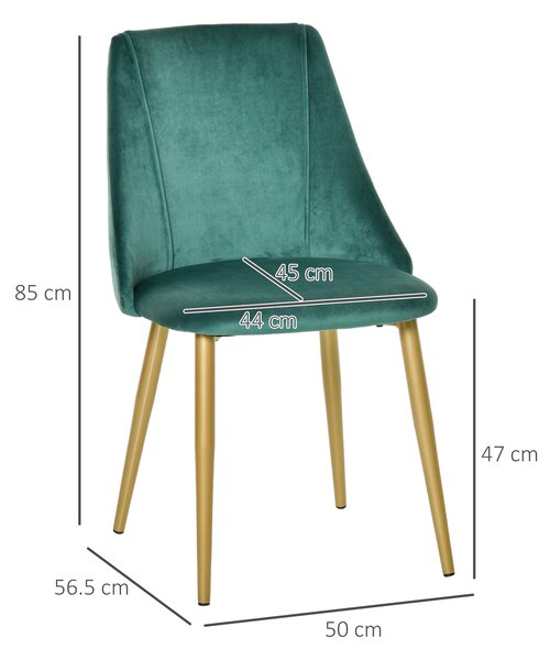 HOMCOM Scaune Moderne și Capitonate, Set din 2 Piese pentru Salon, Sufragerie, Bucătarie sau Zona de Servit Masa, 50x56.5x85 cm, Verde | Aosom Romania