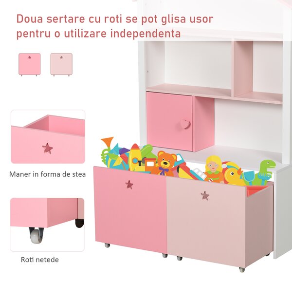 HOMCOM Raft Bibliotecă pentru Copii, Dulap Organizator cu Compartimente, Design Atractiv, Roz | Aosom Romania