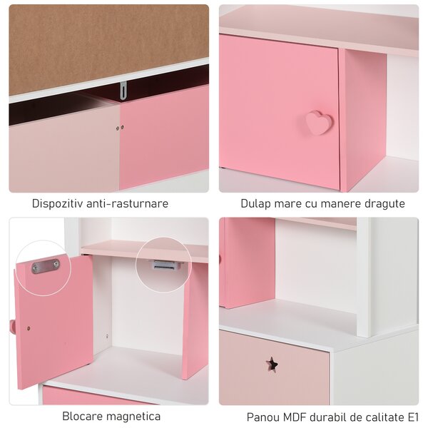 HOMCOM Raft Bibliotecă pentru Copii, Dulap Organizator cu Compartimente, Design Atractiv, Roz | Aosom Romania