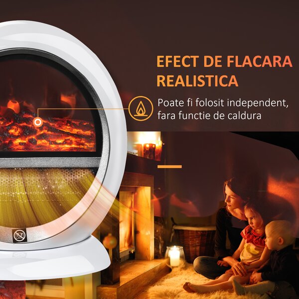 Semineu electric cu efect flacara, rotativ si portabil, incalzitor cu acoperire 10-15m² HOMCOM | Aosom Romania