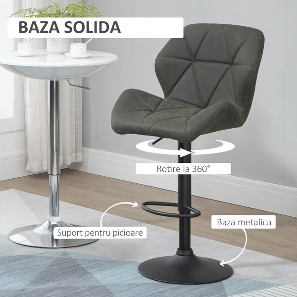 HOMCOM Set 2 Scaune de Bar Reglabile, Design Modern, Piele Ecologică, Gri, Confort Superior | Aosom Romania