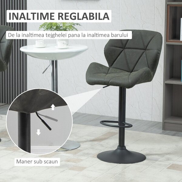 HOMCOM Set 2 Scaune de Bar Reglabile, Design Modern, Piele Ecologică, Gri, Confort Superior | Aosom Romania