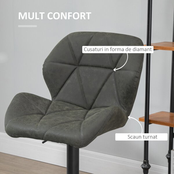 HOMCOM Set 2 Scaune de Bar Reglabile, Design Modern, Piele Ecologică, Gri, Confort Superior | Aosom Romania