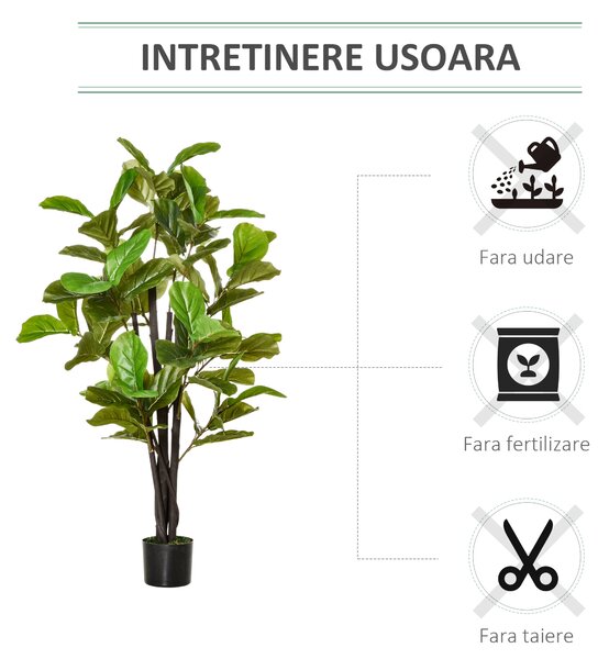 Ficus Artificial 130cm de Interior si Exterior, Planta Artificiala cu efect Realist cu 78 de Frunze HOMCOM | Aosom Romania