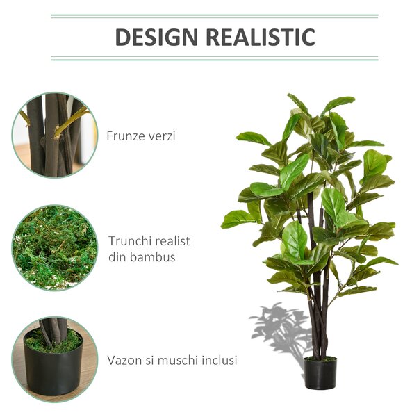 Ficus Artificial 130cm de Interior si Exterior, Planta Artificiala cu efect Realist cu 78 de Frunze HOMCOM | Aosom Romania
