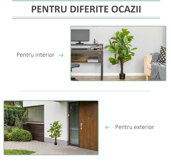 Ficus Artificial 130cm de Interior si Exterior, Planta Artificiala cu efect Realist cu 78 de Frunze HOMCOM | Aosom Romania
