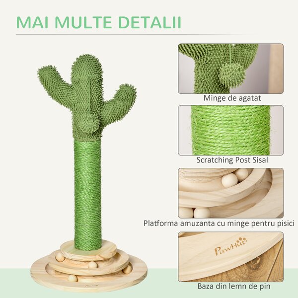PawHut Stâlp Zgâriat pentru Pisici, Centru de Joacă în Formă de Cactus, 32x32x60cm, Verde | Aosom Romania
