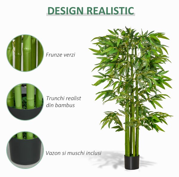 Planta artificiala de bambus, cu ghiveci, 160cm, verde HOMCOM | Aosom Romania