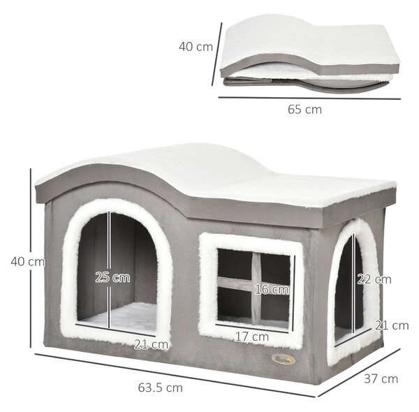 Casuta pentru Pisici de Interior PawHut, 63.5x37x40cm, Gri | Aosom RO