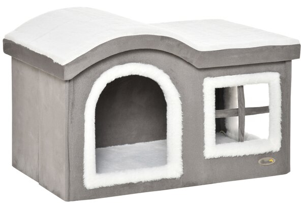 Casuta pentru Pisici de Interior PawHut, 63.5x37x40cm, Gri | Aosom RO