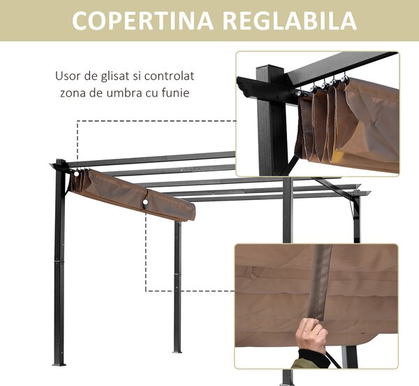 Outsunny Foisor Pergola de Gradina 3X4m Prelata Culisanta in Poliester Impermeabil si Schelet in Aluminiu | Aosom Romania