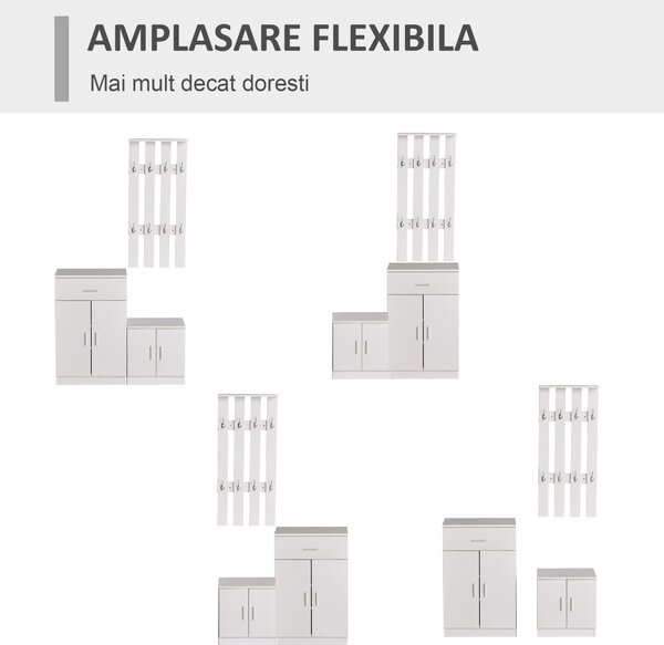 HOMCOM Mobilier de Hol cu Cuier din Lemn, Spațiu de Depozitare și Design Elegant, 100x32x187cm, Alb | Aosom Romania
