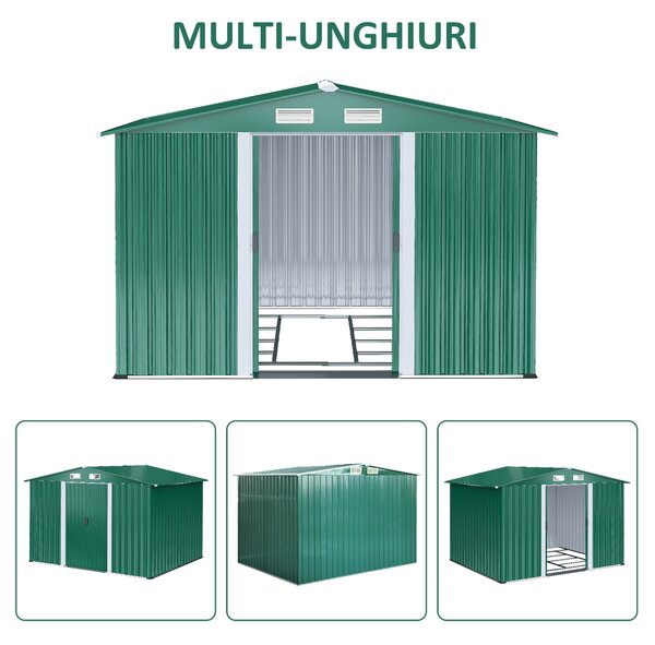 Casuta de gradina Outsunny, din lamiera de Oțel 246x192,5x177,5cm Verde | Aosom Romania