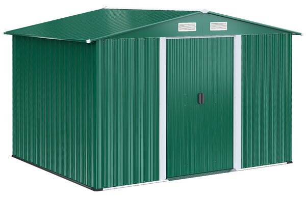 Casuta de gradina Outsunny, din lamiera de Oțel 246x192,5x177,5cm Verde | Aosom Romania