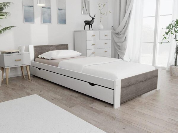 Pat IKAROS 80 x 200 cm, alb/stejar tartufo Saltele: Fara saltea, Somiera pat: Fara somiera
