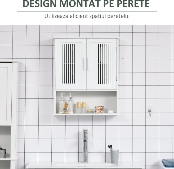 Kleankin Dulap de Baie Suspendat, Spațiu de Depozitare Eficient cu 2 Uși și Raft Inferior, Design Compact, 60x20x70 cm, Alb | Aosom Romania