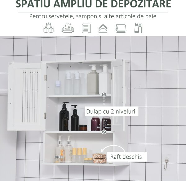 Kleankin Dulap de Baie Suspendat, Spațiu de Depozitare Eficient cu 2 Uși și Raft Inferior, Design Compact, 60x20x70 cm, Alb | Aosom Romania