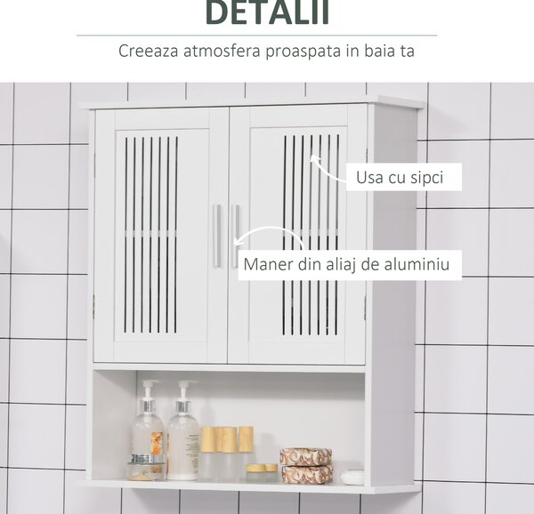 Kleankin Dulap de Baie Suspendat, Spațiu de Depozitare Eficient cu 2 Uși și Raft Inferior, Design Compact, 60x20x70 cm, Alb | Aosom Romania