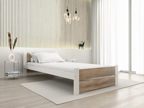 Pat IKAROS DOUBLE 80 x 200 cm, alb/dub sonoma Saltele: Fara saltea, Somiera pat: Fara somiera