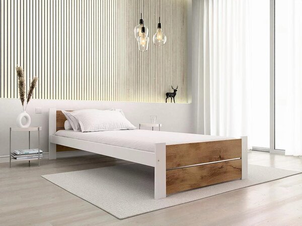 Pat IKAROS DOUBLE 80 x 200 cm, alb/dub artisan Saltele: Fara saltea, Somiera pat: Fara somiera
