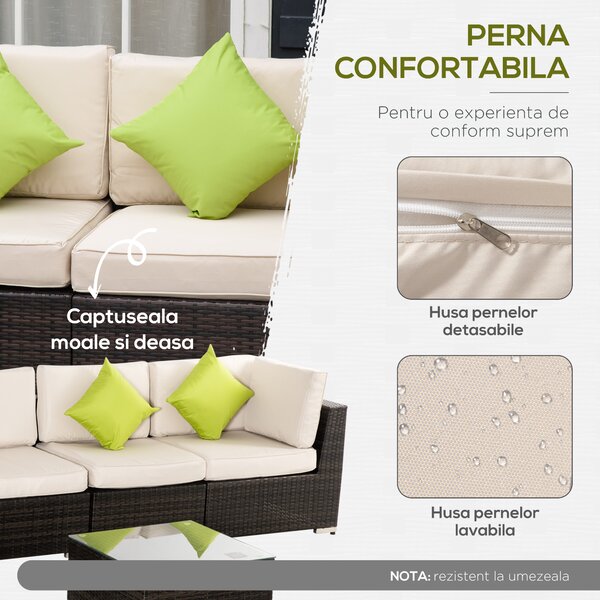 Outsunny Set Mobilier pentru Grădină 8 Piese, Canapea, Masă de Exterior, Perne Detașabile și Lavabile, Design Elegant | Aosom Romania