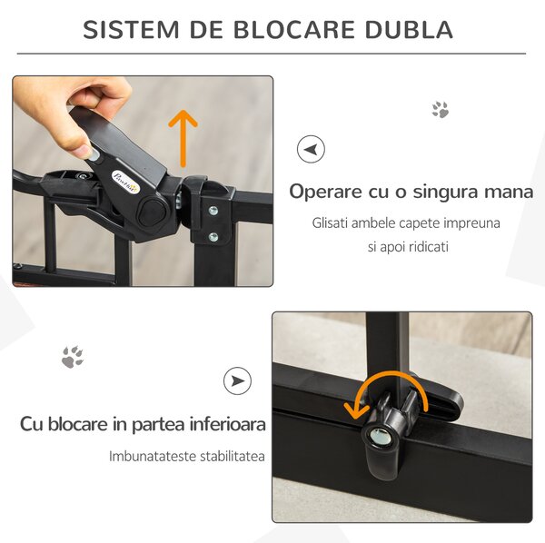PawHut Portiță Extensibilă pentru Câinișori, Închidere Automată, 74-80 cm, Negru, Siguranță și Confort | Aosom Romania