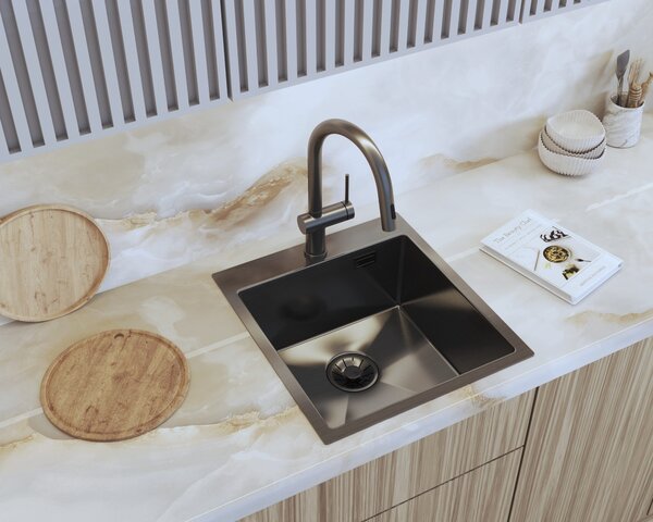 Gamma Chiuvetă Gamma, din oțel inoxidabil cu 1 compartiment, 450x500x210 mm, grafit, GMA-S4550-BK