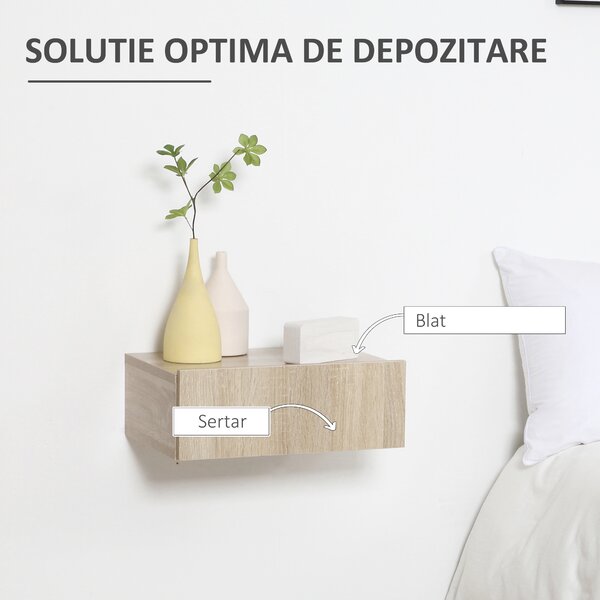 Set de 2 Noptiere Suspendate pentru Dormitor, Noptiere Moderne cu Fixare la Perete, din Lemn 40x30x15cm HOMCOM | Aosom Romania