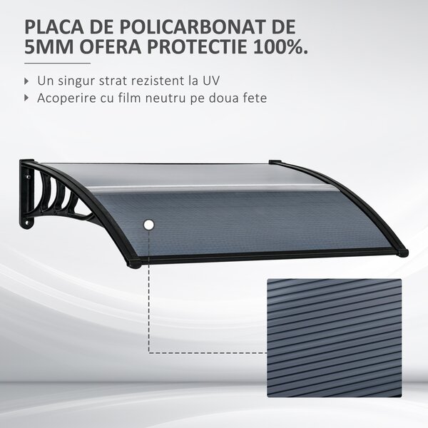 Outsunny copertina policarbonat anti-UV, 100x80 cm, negru | Aosom Romania