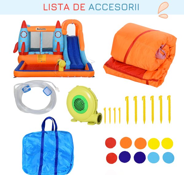 Outsunny Castel Gonflabil pentru Copii Piscina cu Tobogan si Trambulina, Pompa Electrica, 370x270x185cm, Multicolor | Aosom Romania